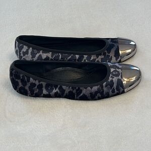 Chico’s Black & Grey Leopard Print Flats with Metallic Toe - Size 9.5